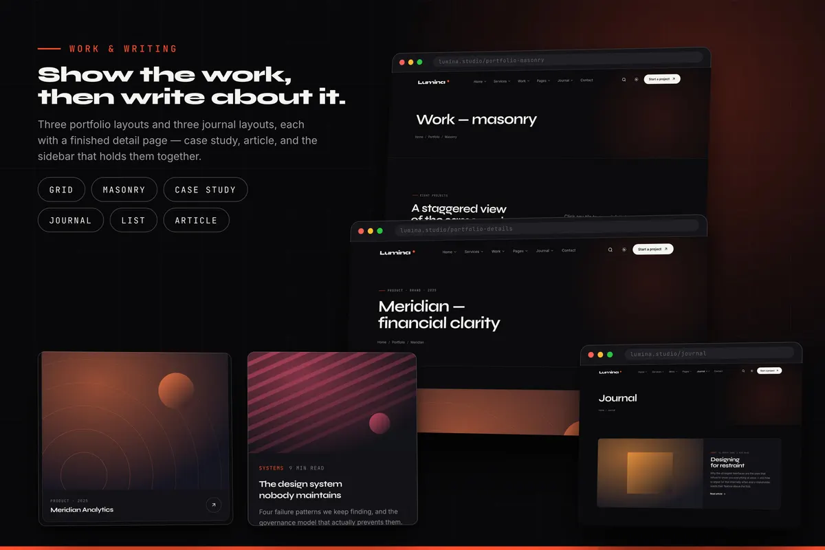 Portfolio and journal layouts